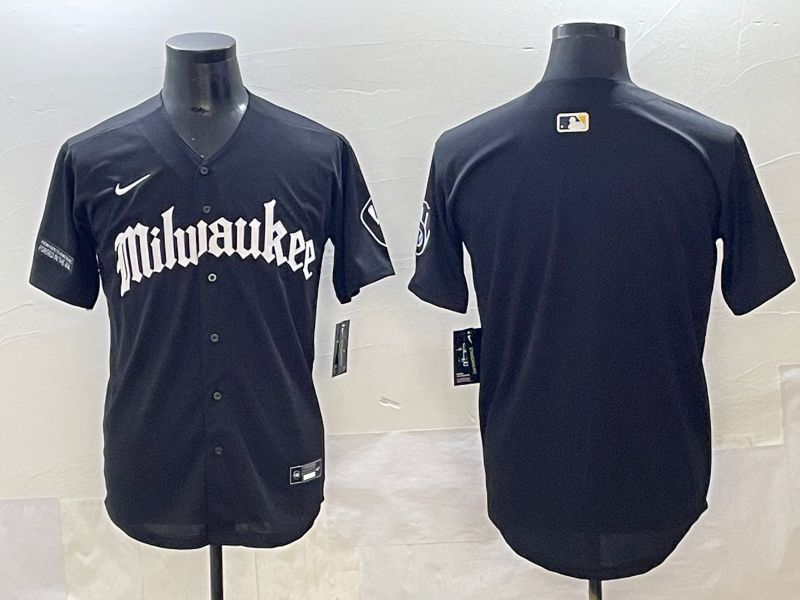 Men 2025 Milwaukee Brewers Blank Black Five generations Joint Name Nike MLB Jersey style 2->women mlb jersey->Women Jersey